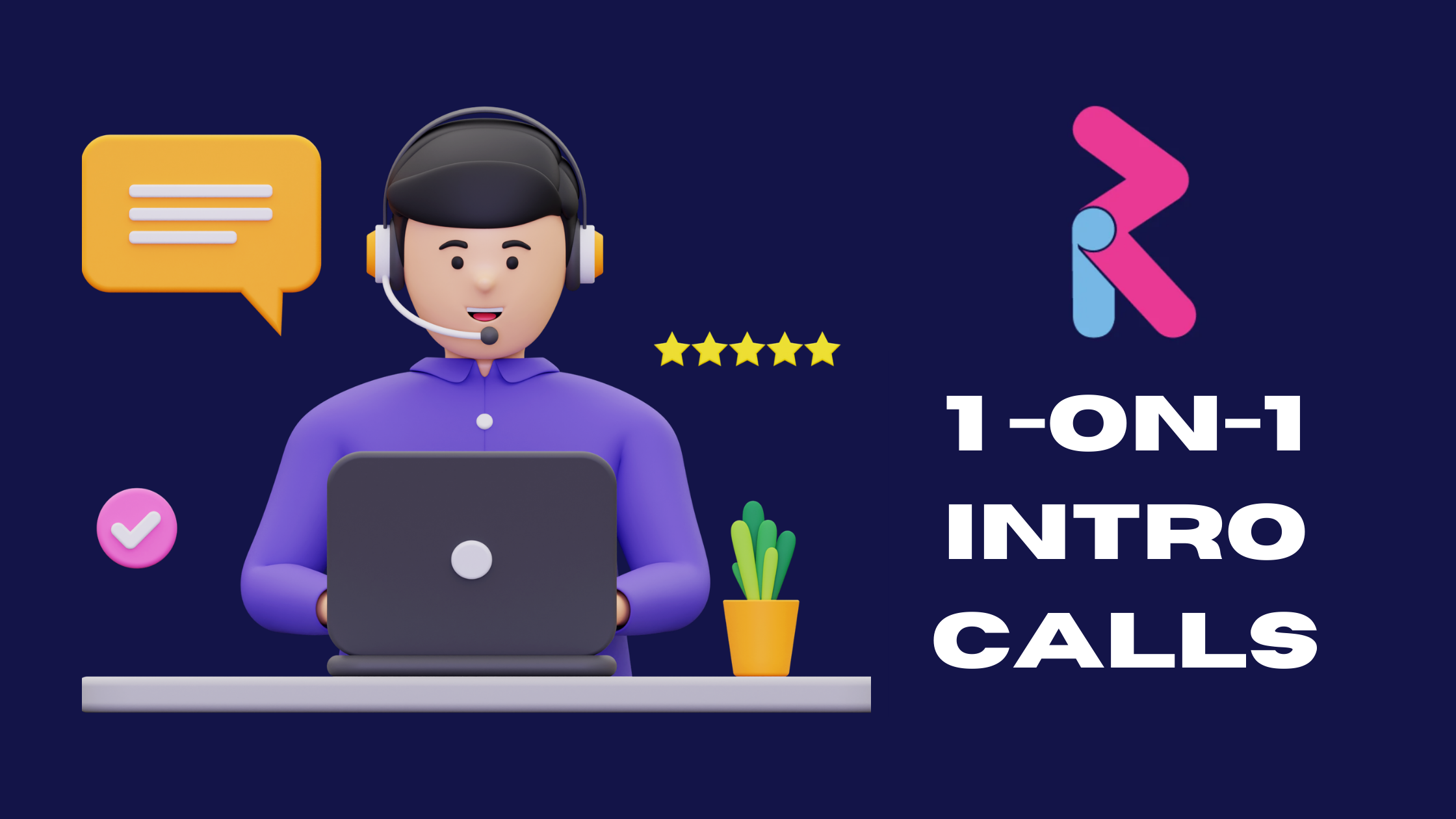 This article image is a picture of a customer service professional working on a laptop. He is wearing a headset with a mic. There’s a speech bubble indicating a conversation with a customer, a small check mark, and 5 golden stars. On the Right side is the RealSAM logo and below that it says, “1-on-1 Intro Calls.”